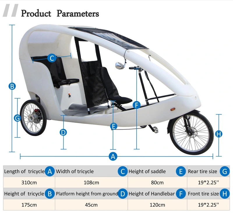 New Design Adult Electric Cargo Bike Tricycle Three Wheels Passenger Solar Car Outdoor Rickshaw Velo Taxi